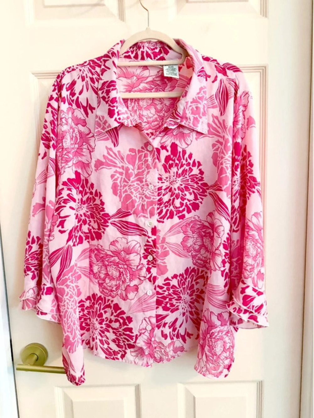 Pink white stag semi sheer button up